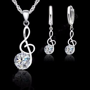 925 Music Note Sterling Silver Crystal Jewelry SET